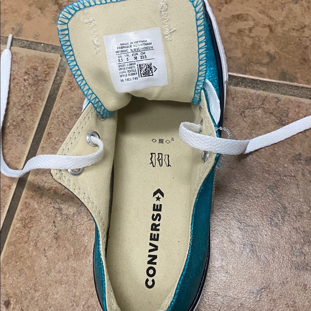 Converse Chuck Taylor All Star Low Glitter Teal Sparkly Women’s/Girls Sz 5 - Picture 6 of 8